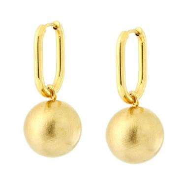 Orecchini Cerchio Rettangolare e Sfera pendente in ACCIAIO colore Oro