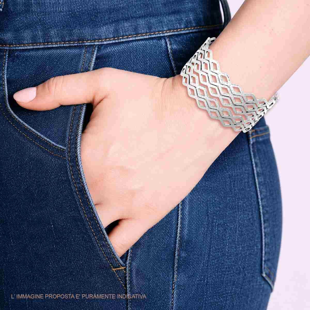 Bracciale Rigido modello Schiava Fascia Multifilo con Rombi in ACCIAIO