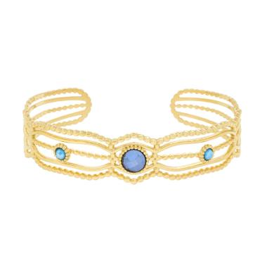 Bracciale Rigido modello Schiava Multifilo con Crystal Blu in ACCIAIO colore Oro