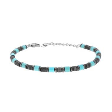 Bracciale Catena con Cilindri Bruniti e Pietre Turchesi in ACCIAIO