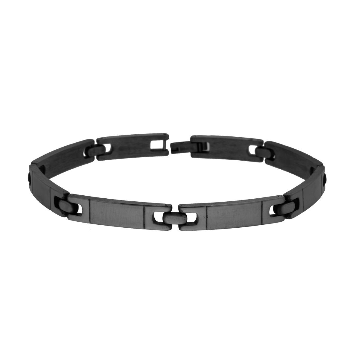 Bracciale Uomo Maglia Imperniata con Targhe in ACCIAIO colore Nero