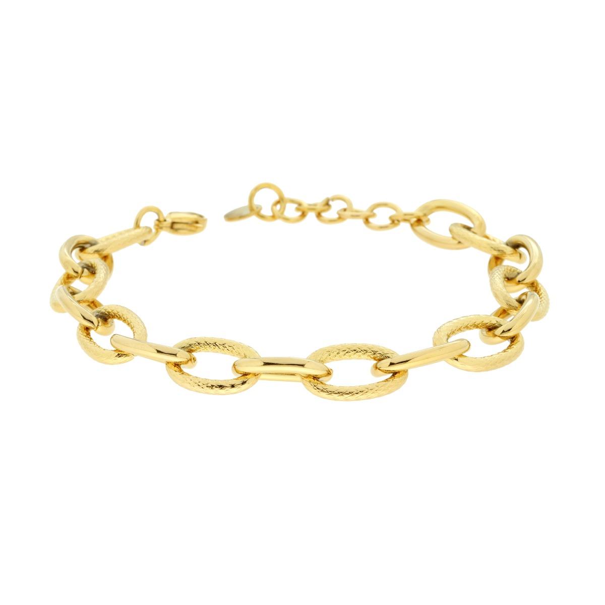 Bracciale Catena Forzatina alternata Godronata in ACCIAIO colore Oro