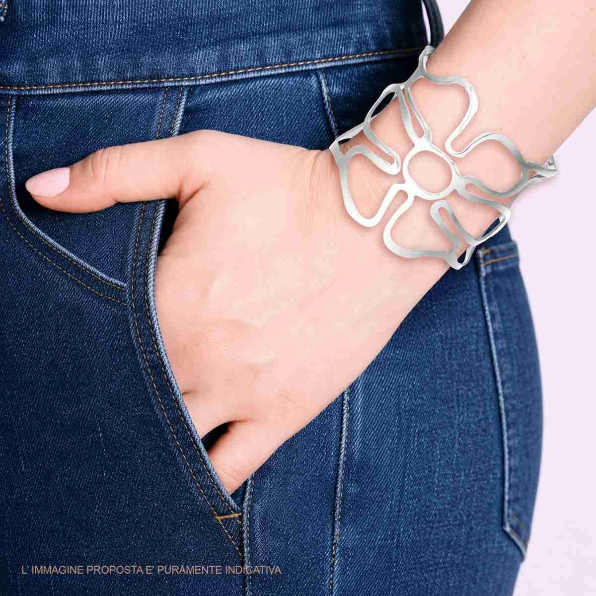 Bracciale Rigido modello Schiava Fascia con Fiore in ACCIAIO