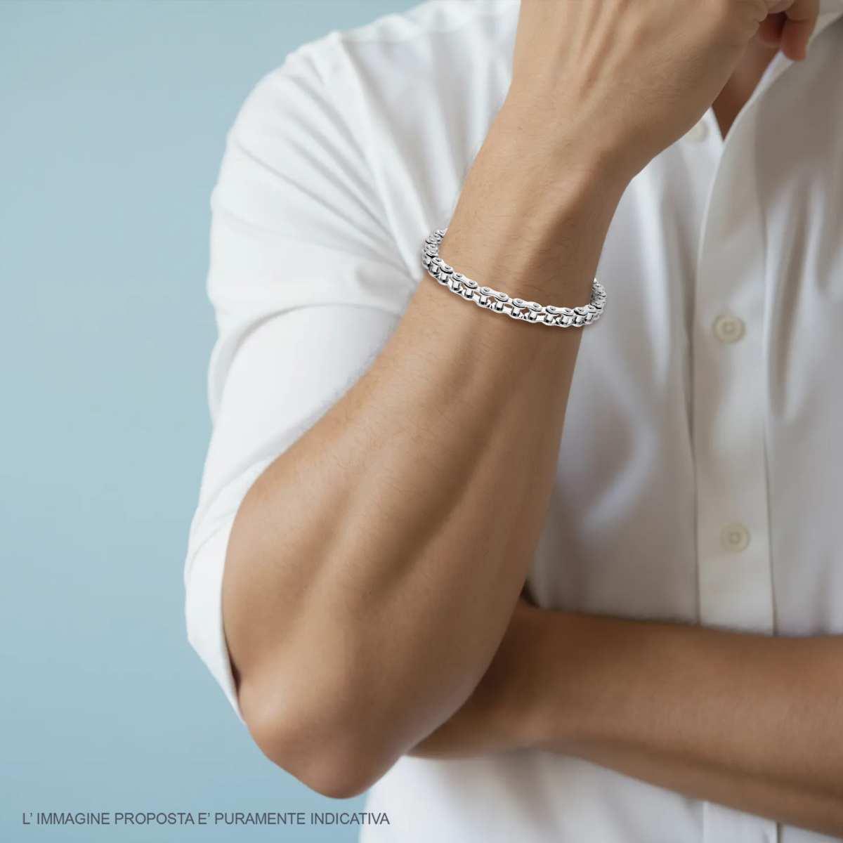 Bracciale Uomo Maglia Imperniata Catena di Bicicletta in ACCIAIO