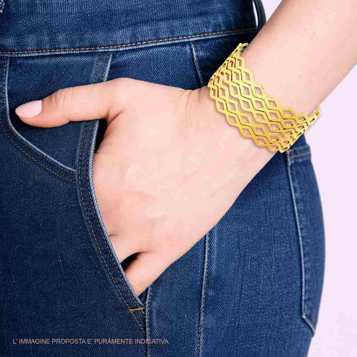 Bracciale Rigido modello Schiava Fascia Multifilo con Rombi in ACCIAIO colore Oro