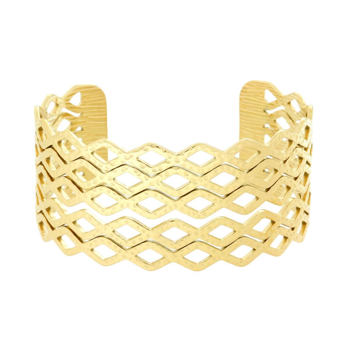 Bracciale Rigido modello Schiava Fascia Multifilo con Rombi in ACCIAIO colore Oro