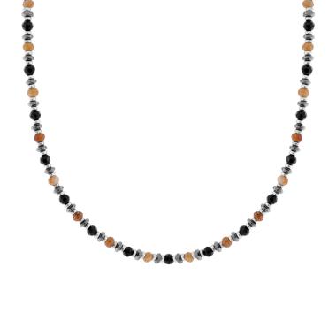 Collana Catena con Crystal Neri e Pietre Occhio di Tigre in ACCIAIO
