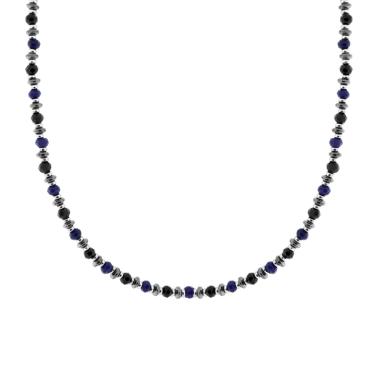 Collana Catena con Crystal Neri e Pietre Blu Lapislazzuli in ACCIAIO