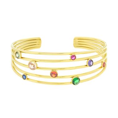 Bracciale Rigido modello Schiava Multifilo con Crystal Multicolor in ACCIAIO colore Oro
