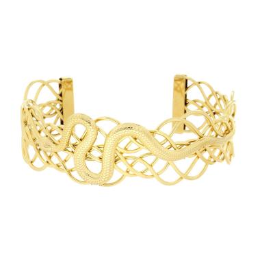 Bracciale Rigido modello Schiava Multifilo con Serpente in ACCIAIO colore Oro