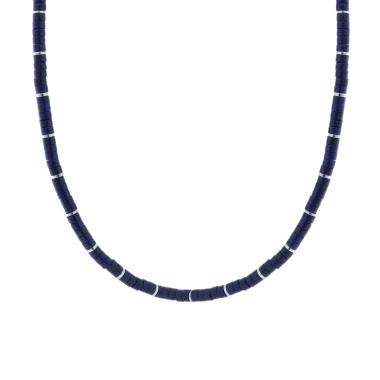 Collana Catena con Cilindri Pietra Blu Lapislazzuli in ACCIAIO