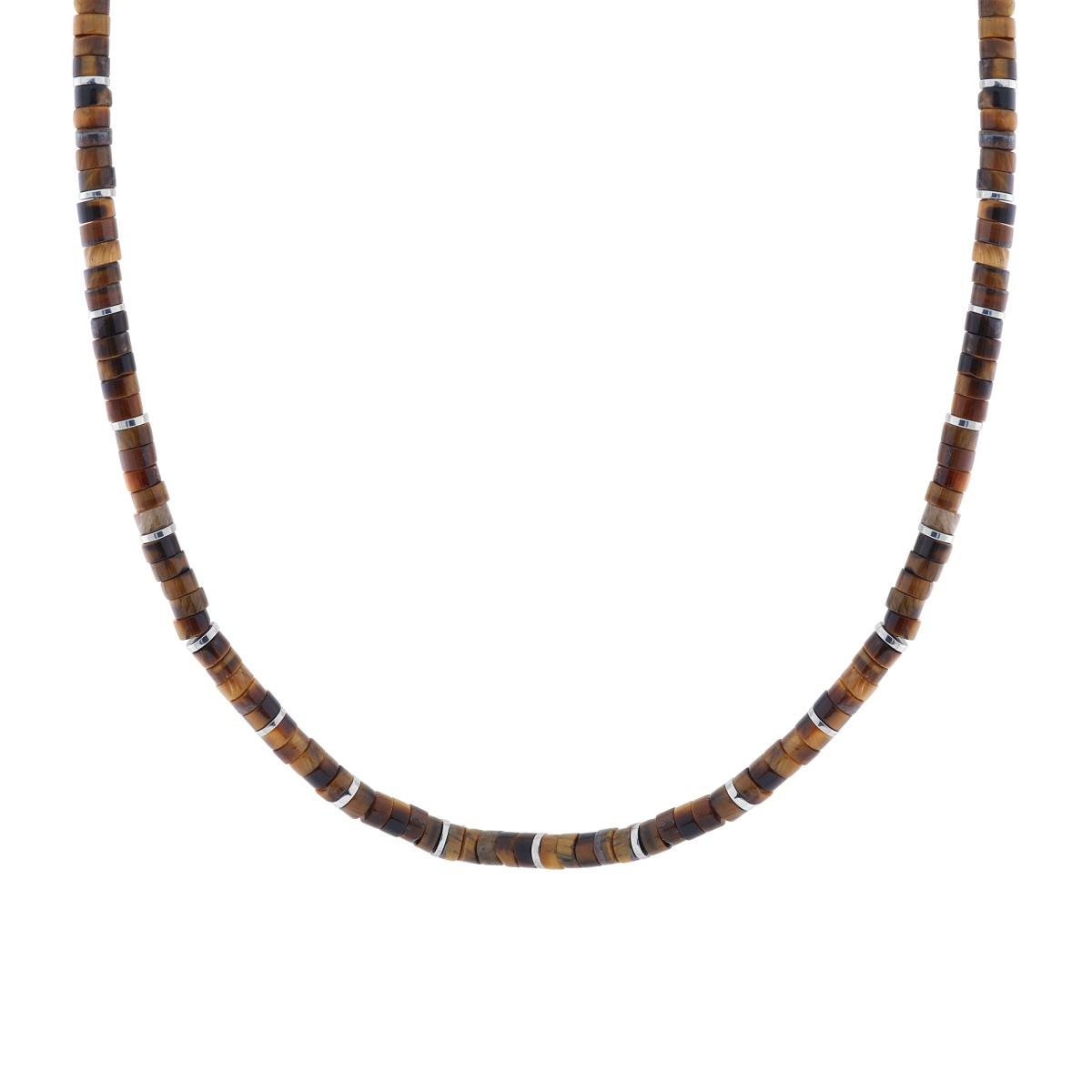 Collana Catena con Cilindri Pietra Occhio di Tigre in ACCIAIO