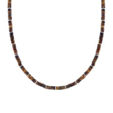 Collana Catena con Cilindri Pietra Occhio di Tigre in ACCIAIO