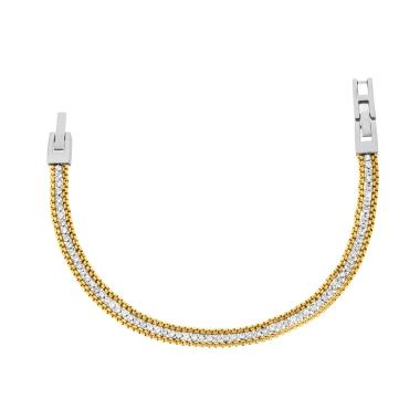 Bracciale Catena Veneziana Tonda colore Oro con Tennis Crystal Bianchi in ACCIAIO