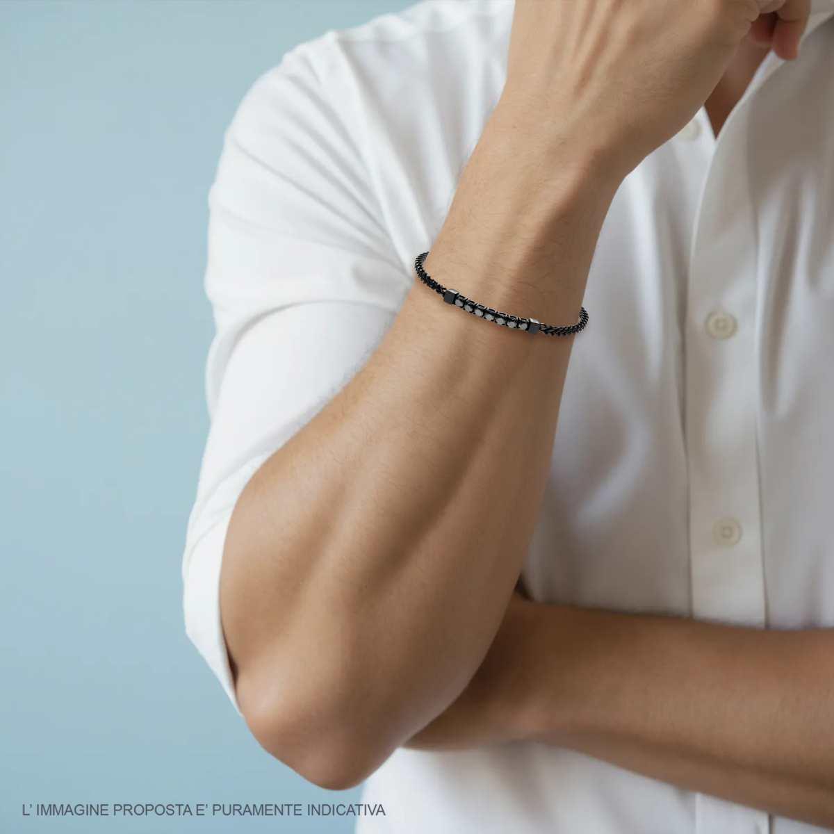 Bracciale Uomo Catena Franco con Tennis e Crystal Neri in ACCIAIO colore Nero