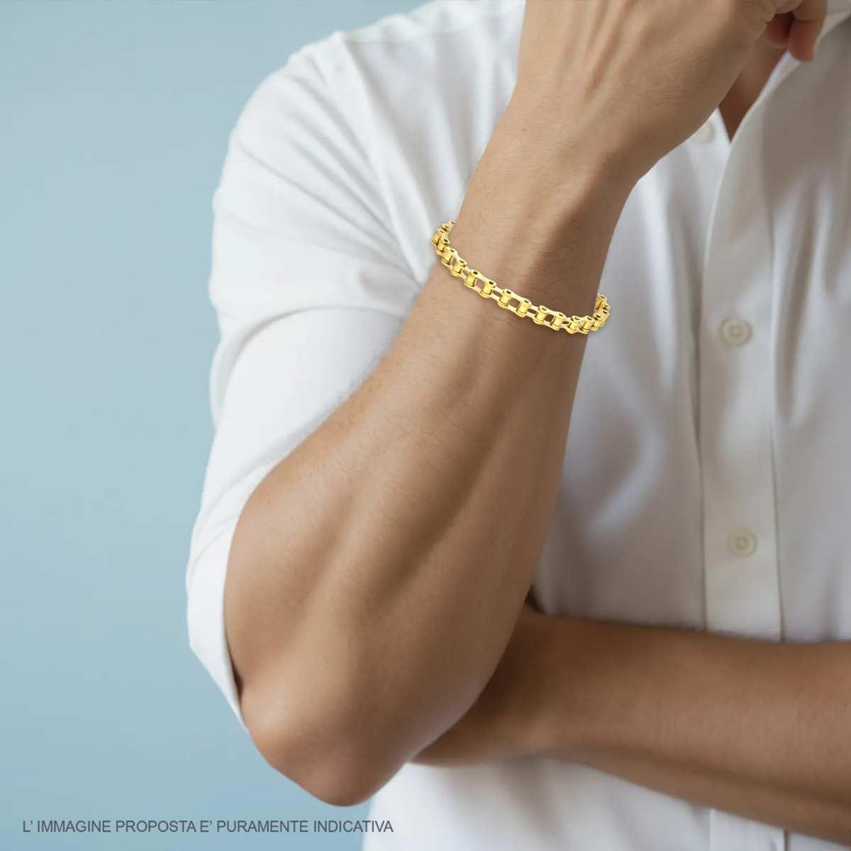 Bracciale Uomo Maglia Imperniata Catena di Bicicletta in ACCIAIO colore Oro