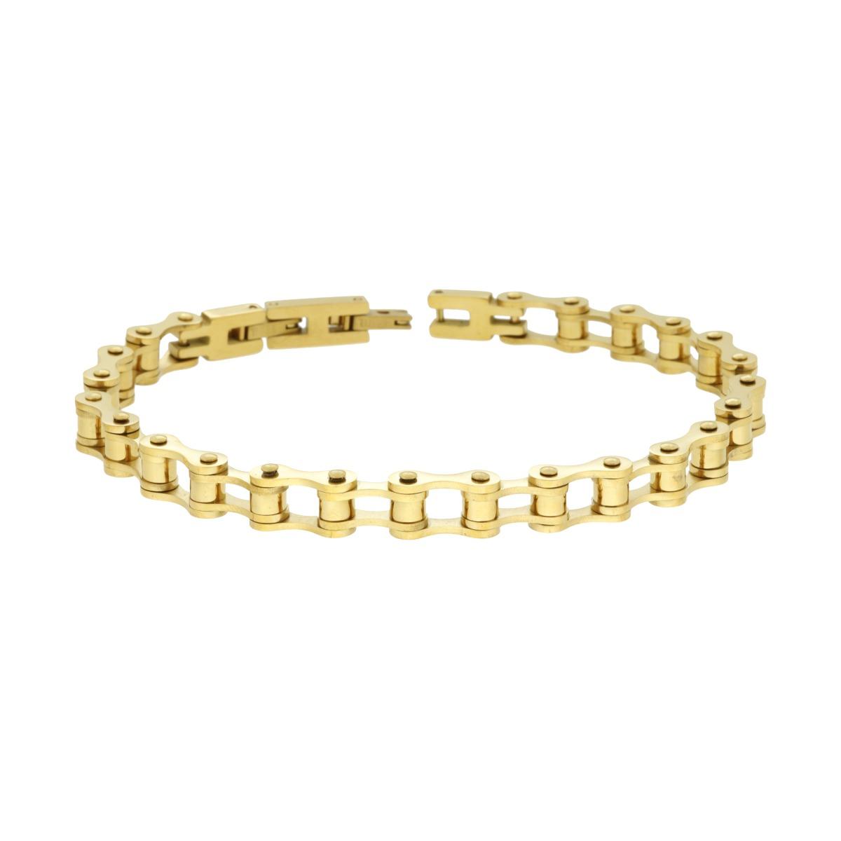 Bracciale Uomo Maglia Imperniata Catena di Bicicletta in ACCIAIO colore Oro