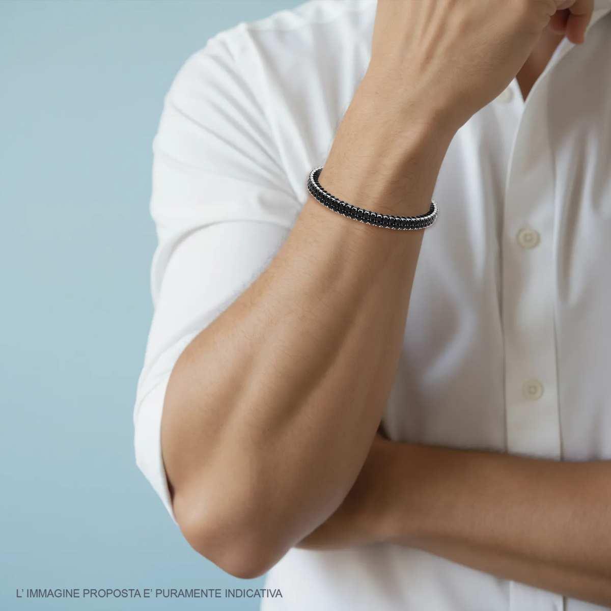 Bracciale in Ecopelle Nero con Tennis Crystal Neri in ACCIAIO