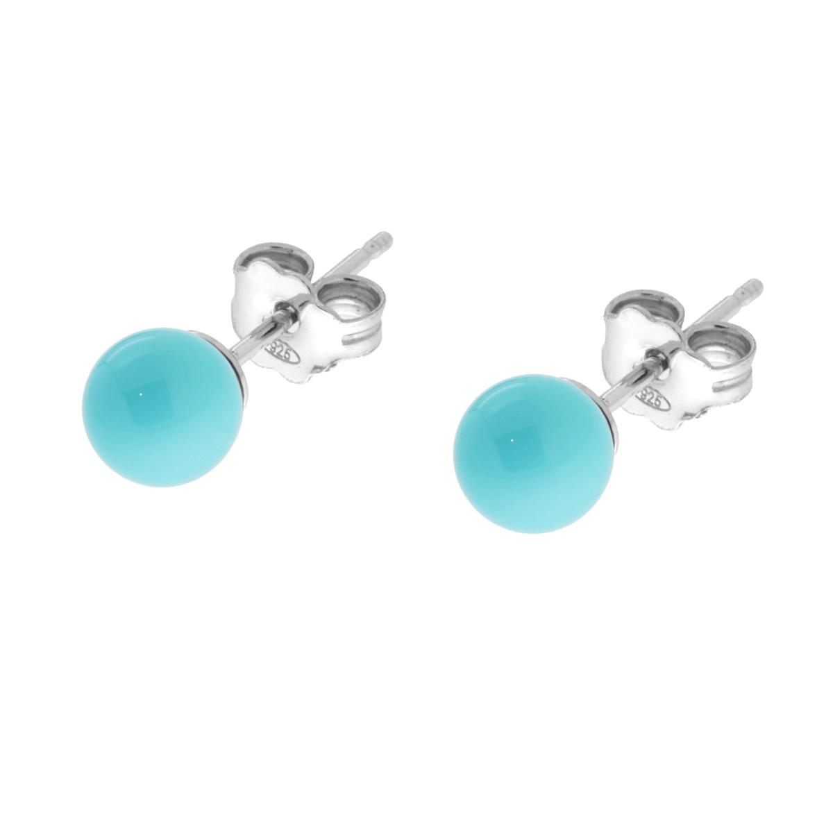 Orecchini Perla mm 6 Turchese in ARGENTO 925 Galvanica Rodio