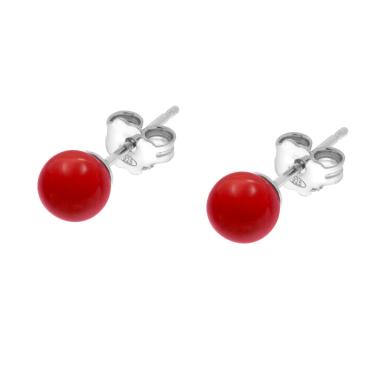 Orecchini Perla mm 6 Corallo in ARGENTO 925 Galvanica Rodio