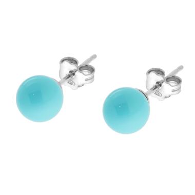 Orecchini Perla mm 8 Turchese in ARGENTO 925 Galvanica Rodio
