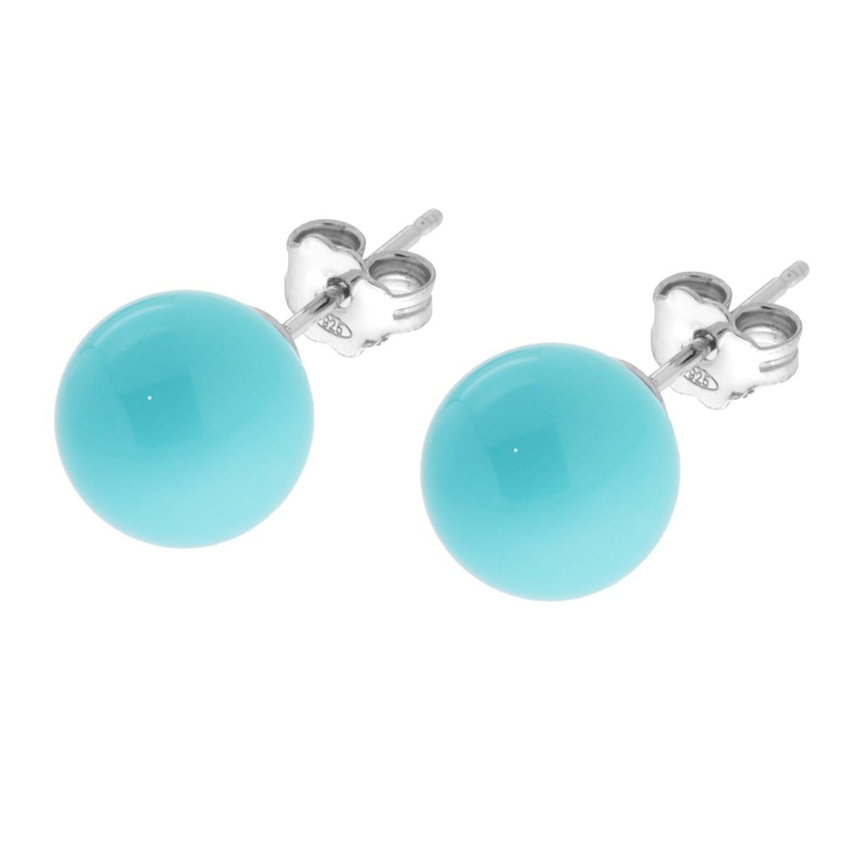 Orecchini Perla mm 10 Turchese in ARGENTO 925 Galvanica Rodio