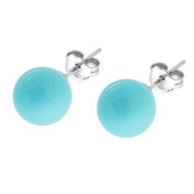 Orecchini Perla mm 10 Turchese in ARGENTO 925 Galvanica Rodio