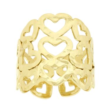 Anello Fascia con Cuori Martellati in ACCIAIO colore Oro