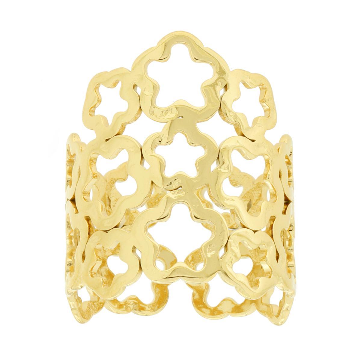 Anello Fascia con Fiori Martellati in ACCIAIO colore Oro