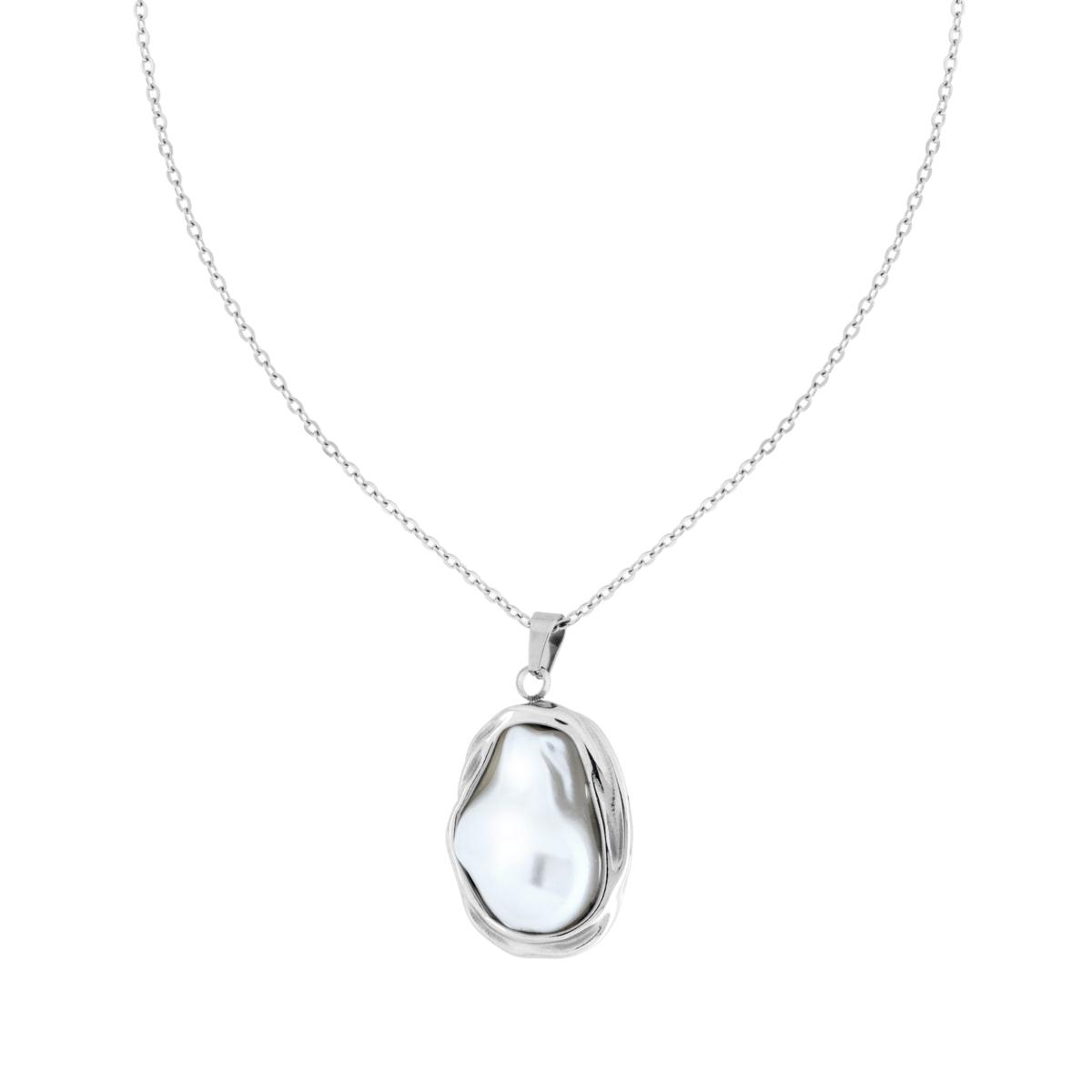 Collana Catena Forzatina Diamantata con Nido con Perla Scaramazza in ACCIAIO