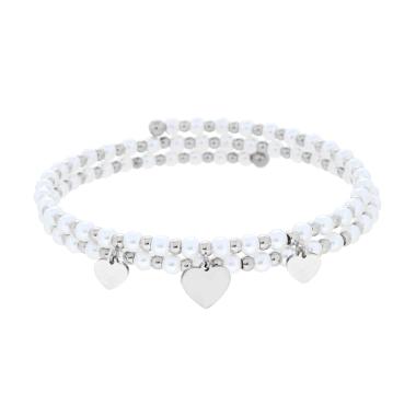 Bracciale Semirigido con Perle Palline e Cuori plain pendenti in ACCIAIO