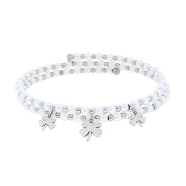 Bracciale Semirigido con Perle Palline e Quadrifogli plain pendenti in ACCIAIO
