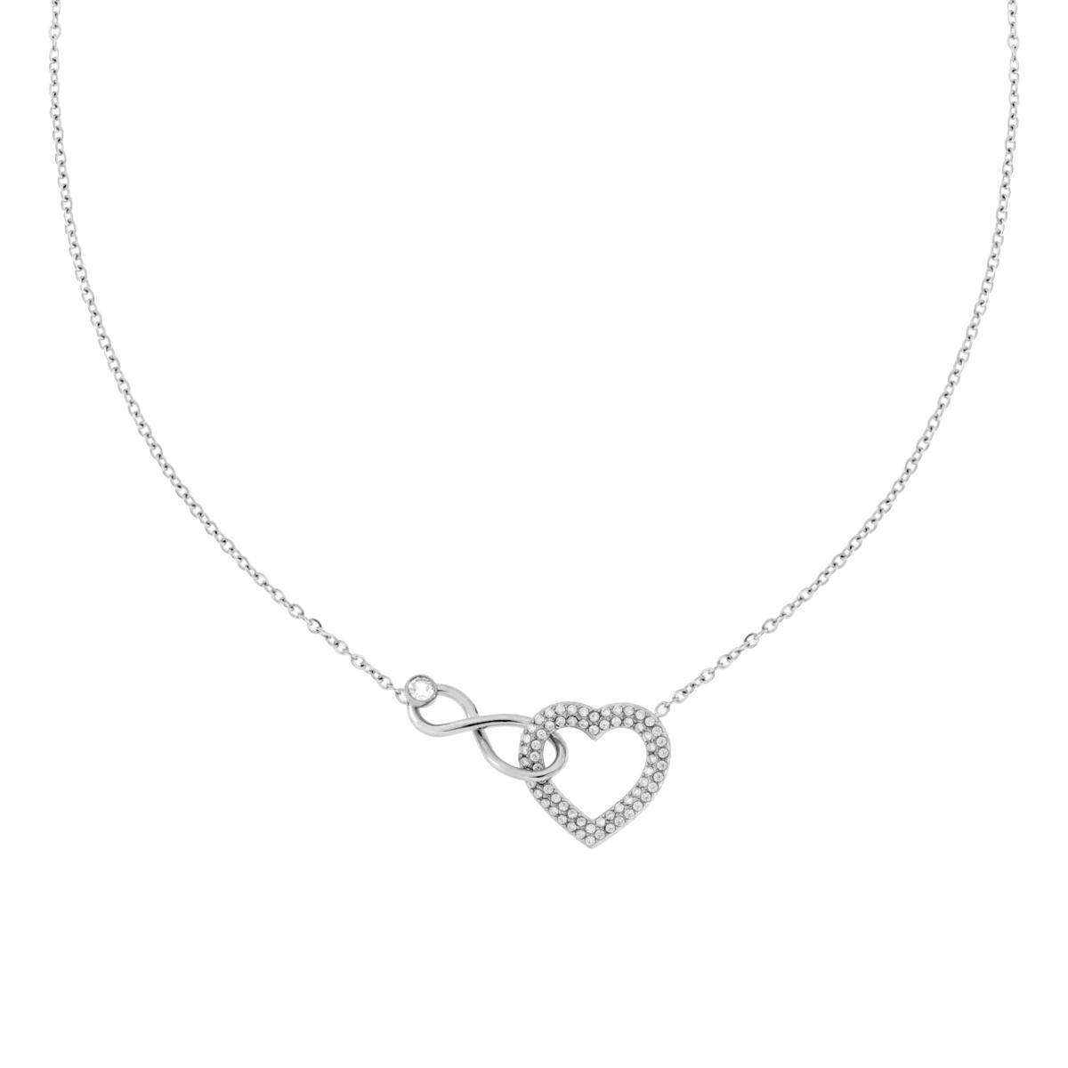 Collana Catena Forzatina Diamantata con Cuore e Infinito con Crystal Bianchi in ACCIAIO