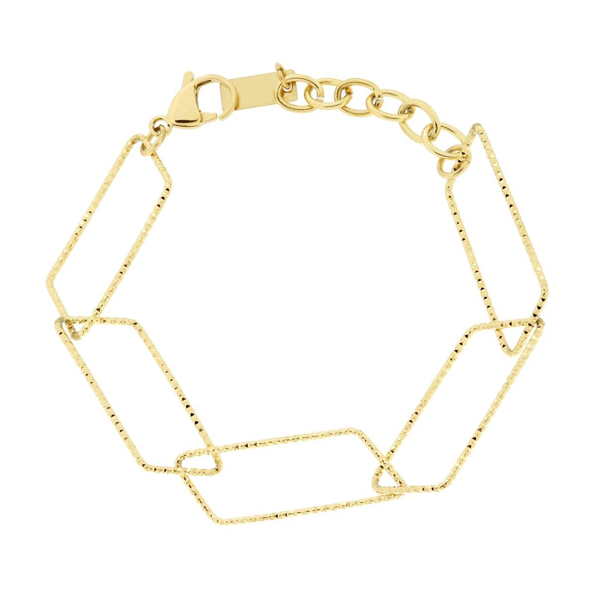 Bracciale Catena Forzatina Rettangolare Diamantata in ACCIAIO colore Oro