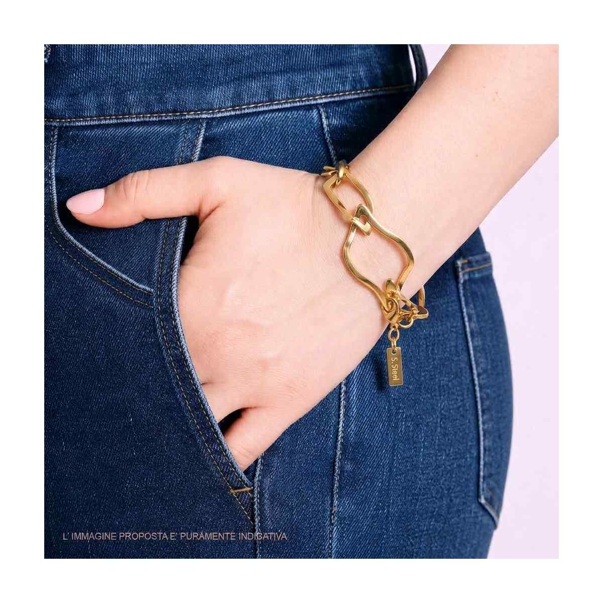 Bracciale Catena Maglia Rettangolare Piatta in ACCIAIO colore Oro