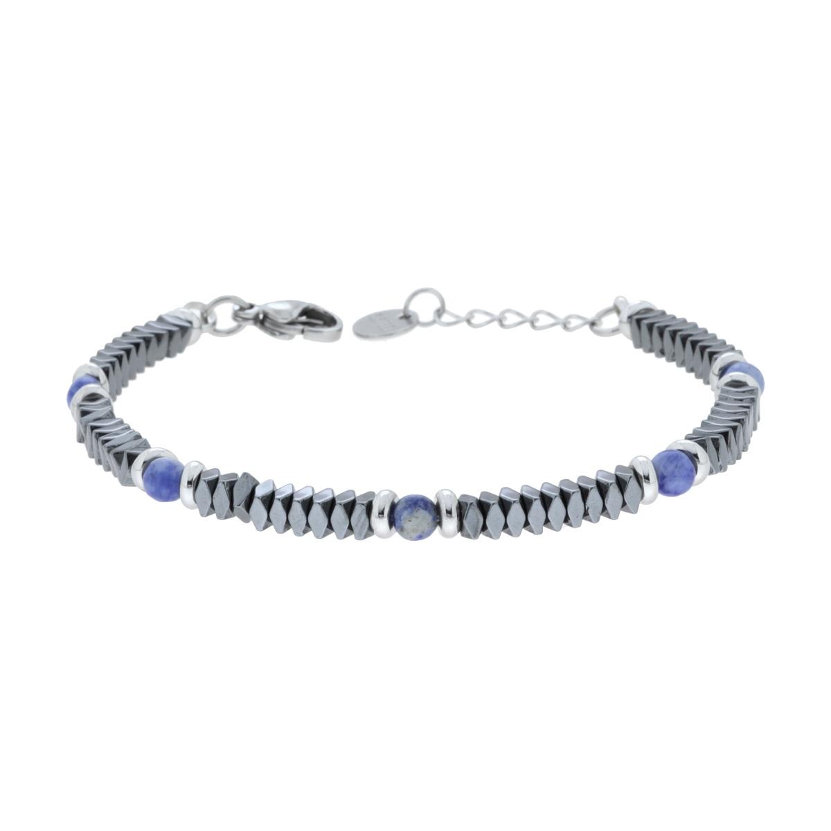 Bracciale Catena con Cuscinetti in Ceramica Antracite e Pietre colore Blu Lapislazzuli in ACCIAIO