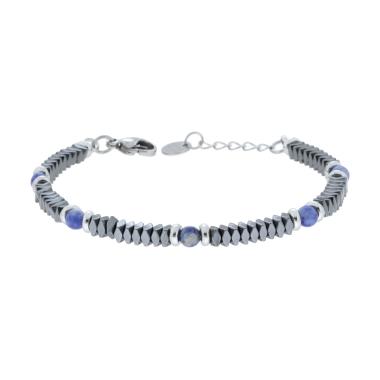 Bracciale Catena con Cuscinetti in Ceramica Antracite e Pietre colore Blu Lapislazzuli in ACCIAIO