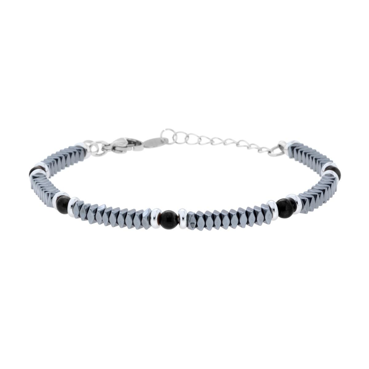 Bracciale Catena con Cuscinetti in Ceramica Antracite e Pietre colore Onice Nero in ACCIAIO