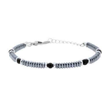 Bracciale Catena con Cuscinetti in Ceramica Antracite e Pietre colore Onice Nero in ACCIAIO