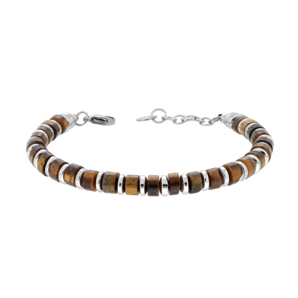 Bracciale Catena con Cilindretti in Pietra colore Occhio di Tigre in ACCIAIO