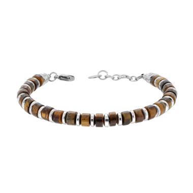 Bracciale Catena con Cilindretti in Pietra colore Occhio di Tigre in ACCIAIO