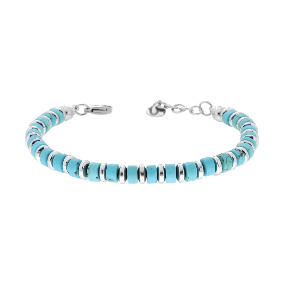 Bracciale Catena con Cilindretti in Pietra colore Turchese in ACCIAIO