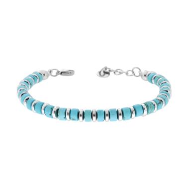 Bracciale Catena con Cilindretti in Pietra colore Turchese in ACCIAIO