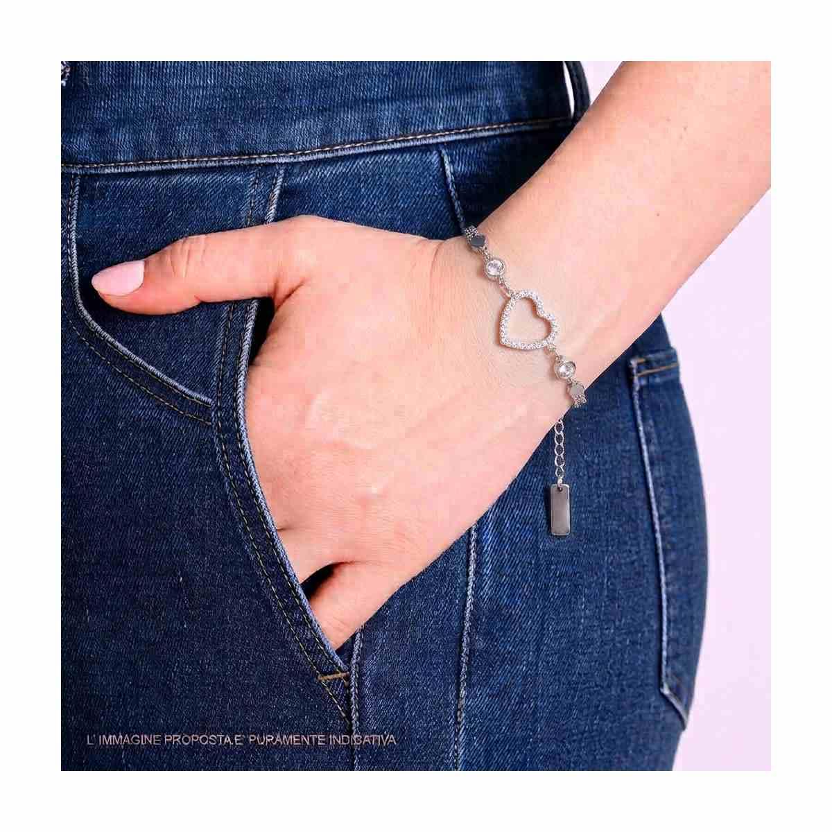 Bracciale Catena Veneziana con Cuore e Crystal Bianchi in ACCIAIO