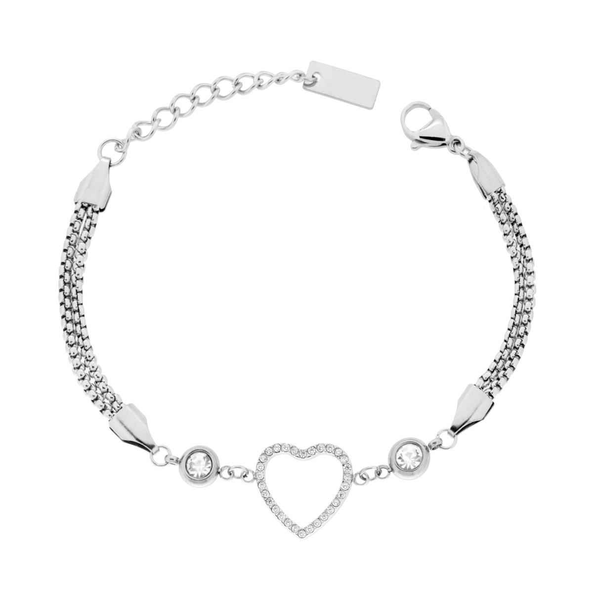 Bracciale Catena Veneziana con Cuore e Crystal Bianchi in ACCIAIO