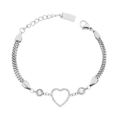 Bracciale Catena Veneziana con Cuore e Crystal Bianchi in ACCIAIO