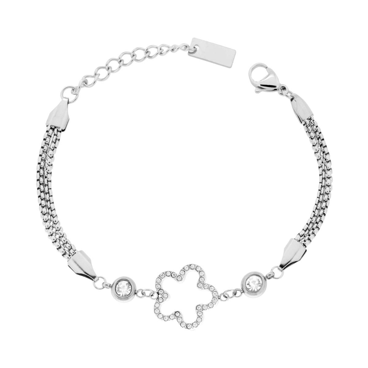 Bracciale Catena Veneziana con Fiore e Crystal Bianchi in ACCIAIO