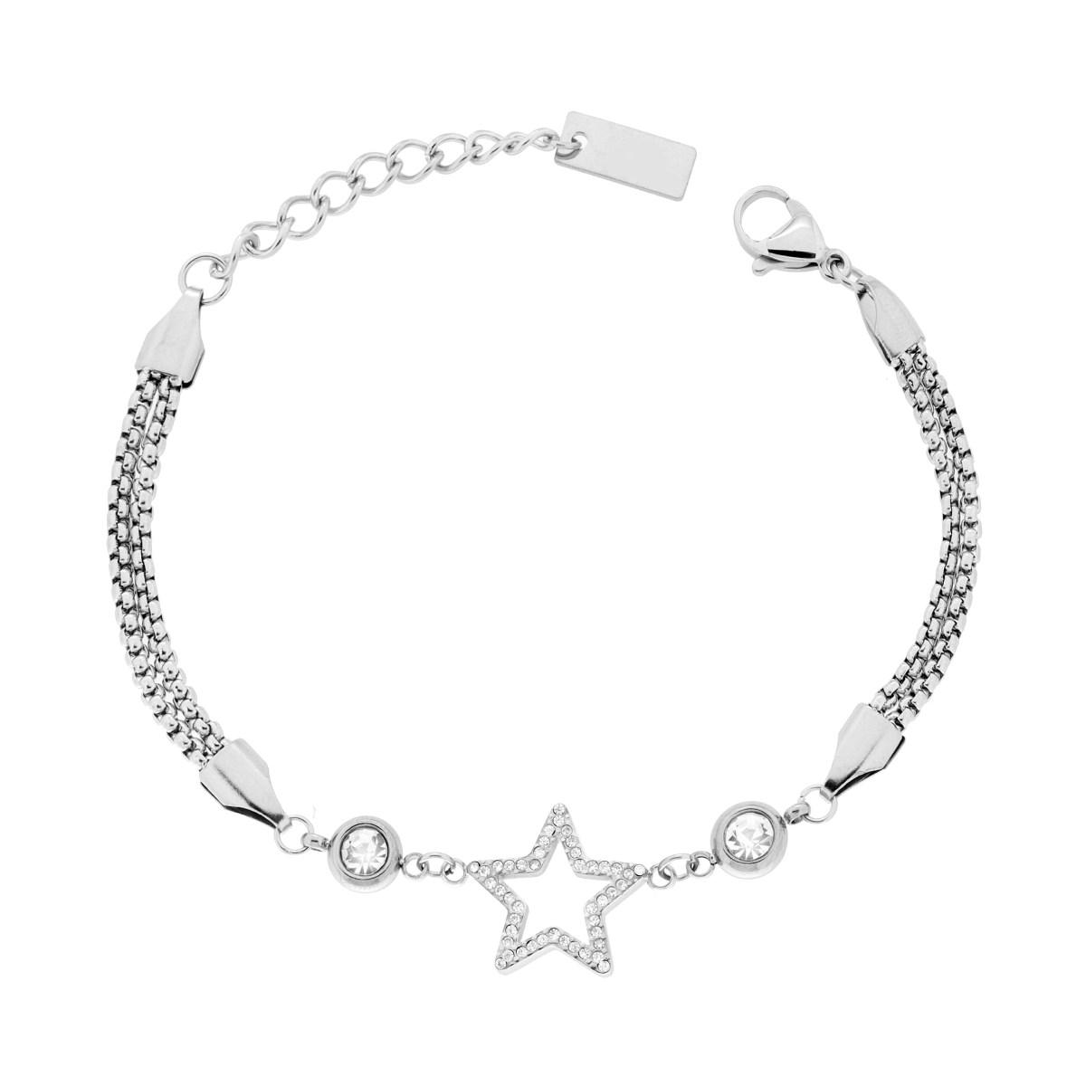 Bracciale Catena Veneziana con Stella e Crystal Bianchi in ACCIAIO