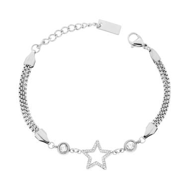 Bracciale Catena Veneziana con Stella e Crystal Bianchi in ACCIAIO