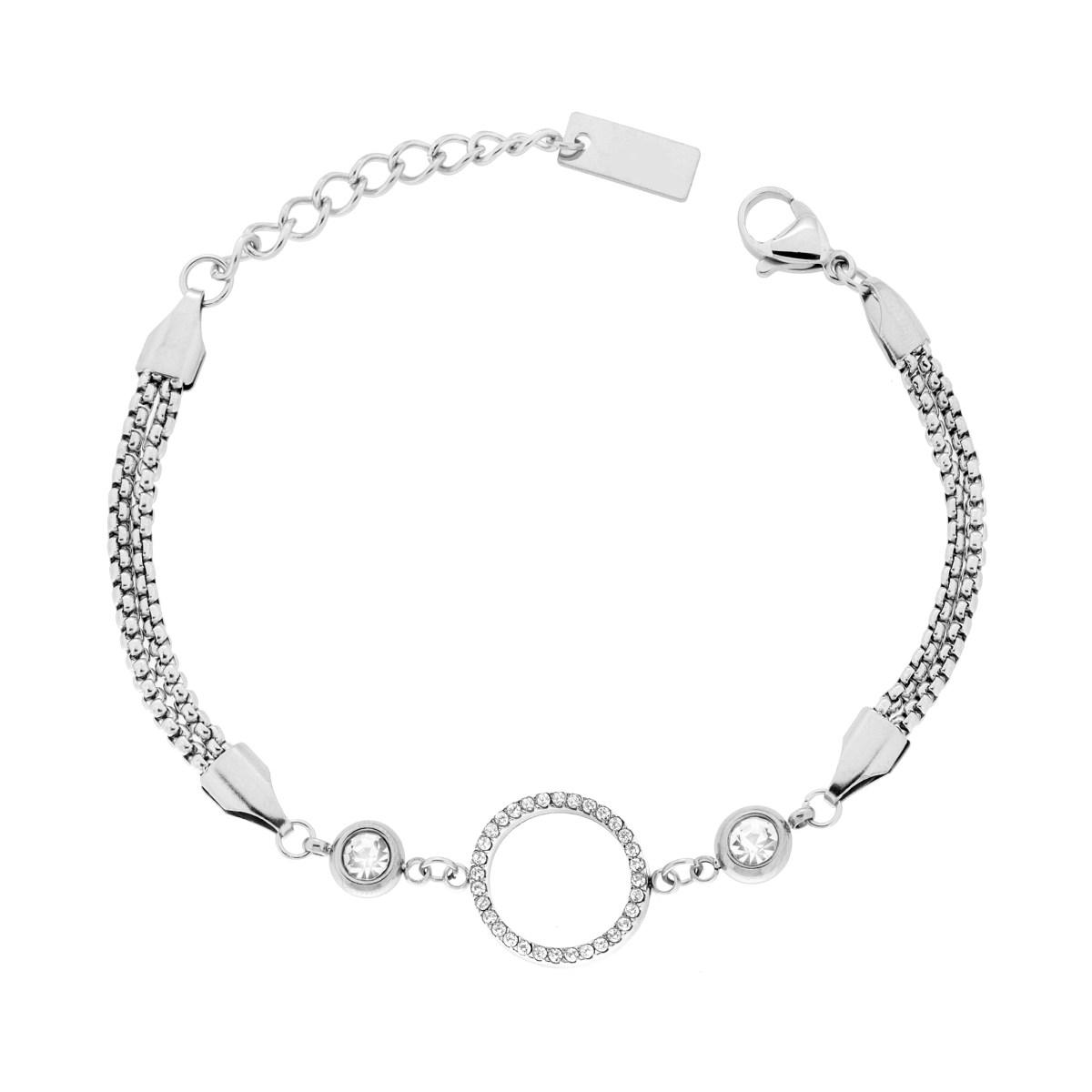 Bracciale Catena Veneziana con Cerchio e Crystal Bianchi in ACCIAIO